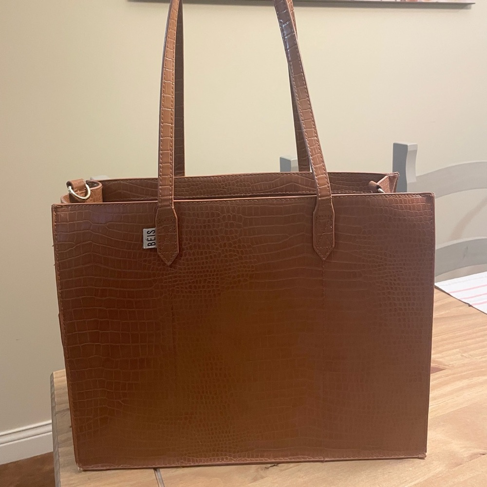 Beis Mini Work Tote in Cognac Croc